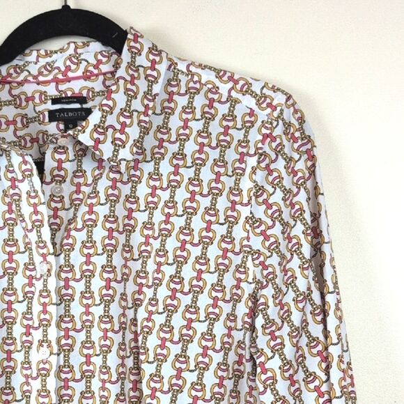 Talbots Non-Iron Equestrian Chain Print Button Front Shirt Top Size 12 - Picture 3 of 10